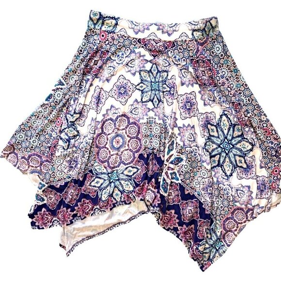 Chico's LP (2P) Multicolor Medallion Handkerchief Hem Pull-On Skirt - Picture 2 of 7